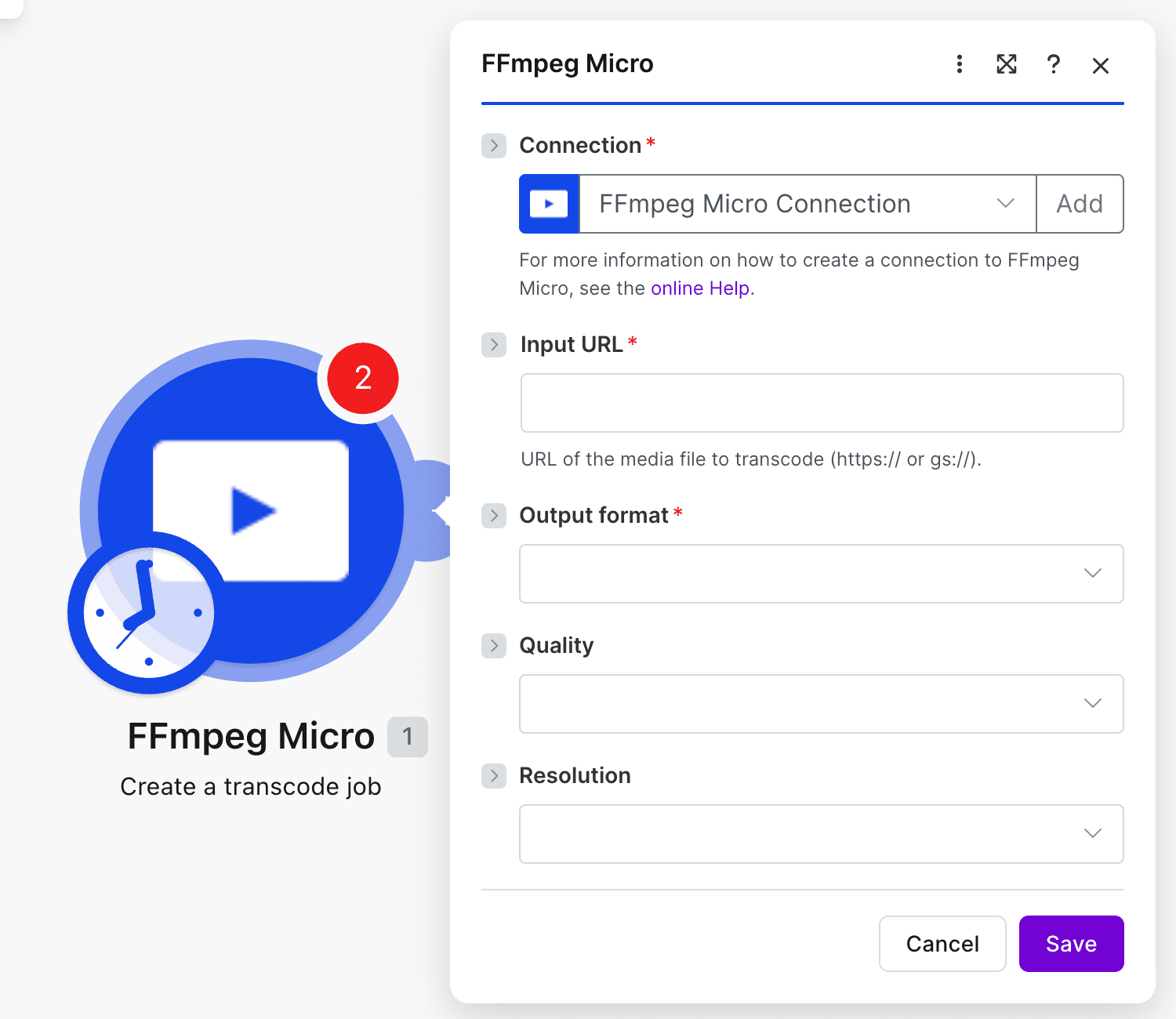 Configuring an FFmpeg Micro module in a Make.com scenario