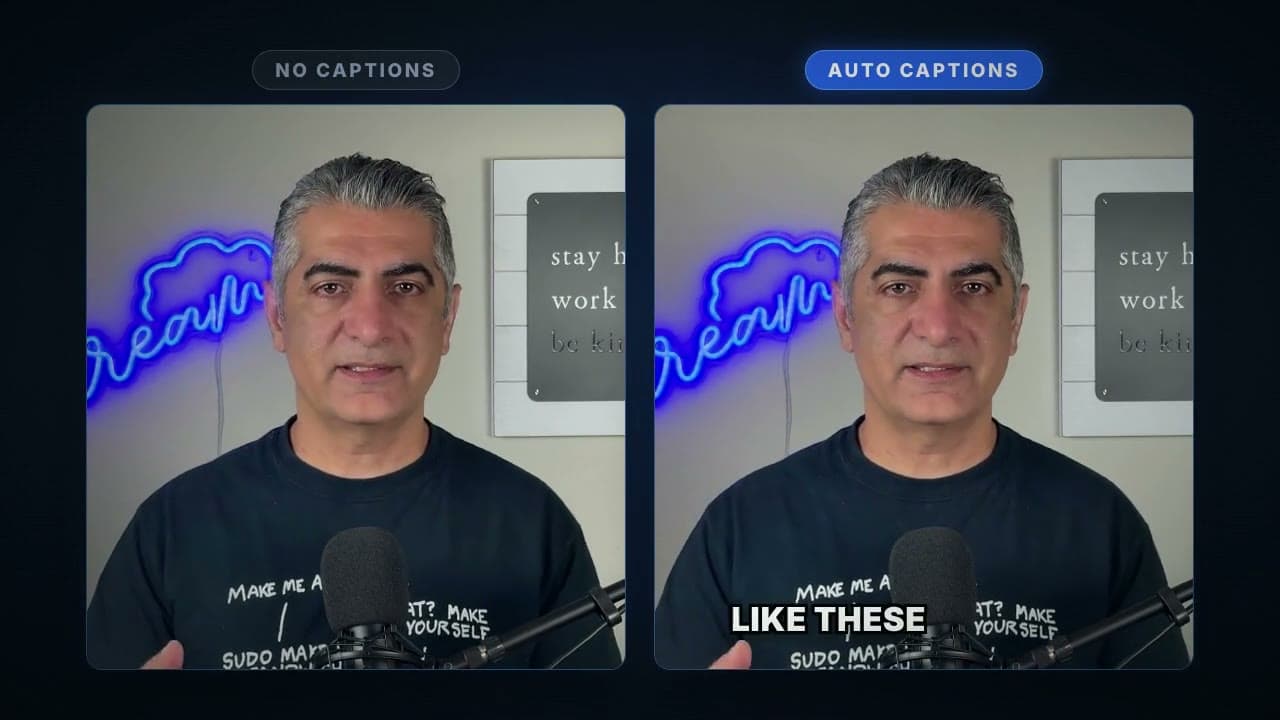 Side-by-side: the same clip without and with auto captions